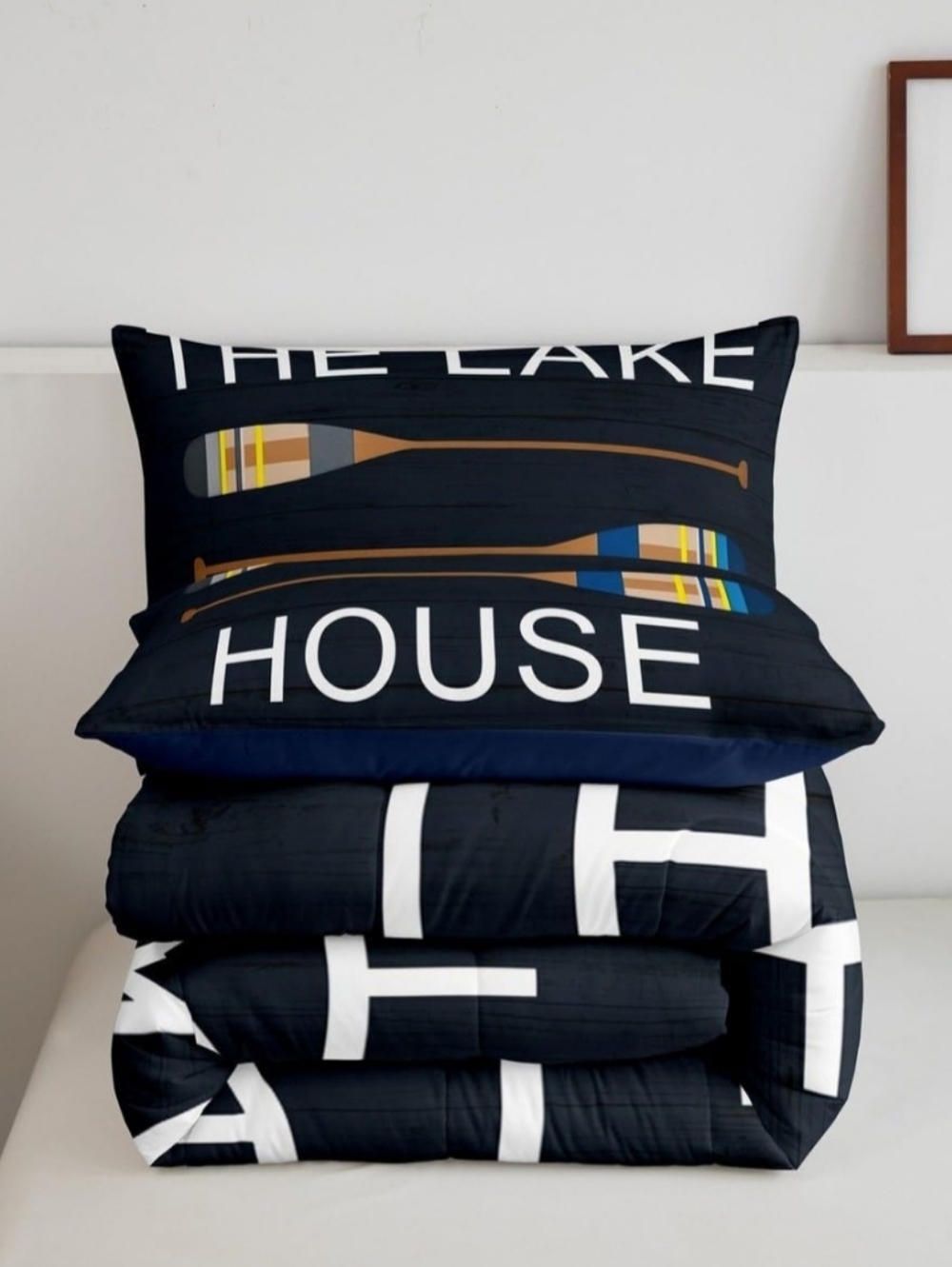 Navy 'The Lake House' Paddle Print t Comforter Set Queen Nwt Bedding
